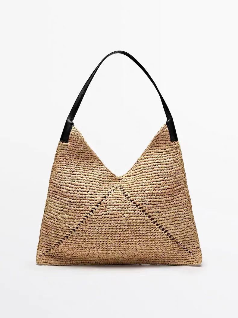 Straw Hollow Woven Large Triangle Beach Bag