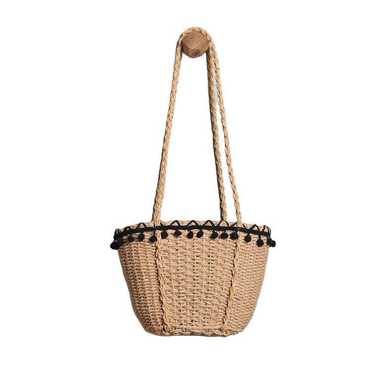 Women Retro Pastoral Straw Woven Crossbody Shoulder Beach Vacation Bag