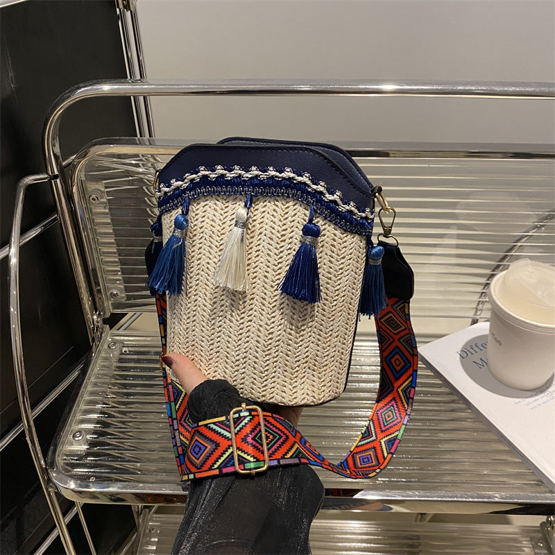 High-End Ethnic Woven Bucket Shoulder Bag