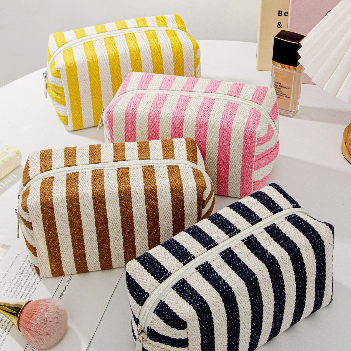 Canvas Striped Octagonal Large-Capacity Toiletry Bag