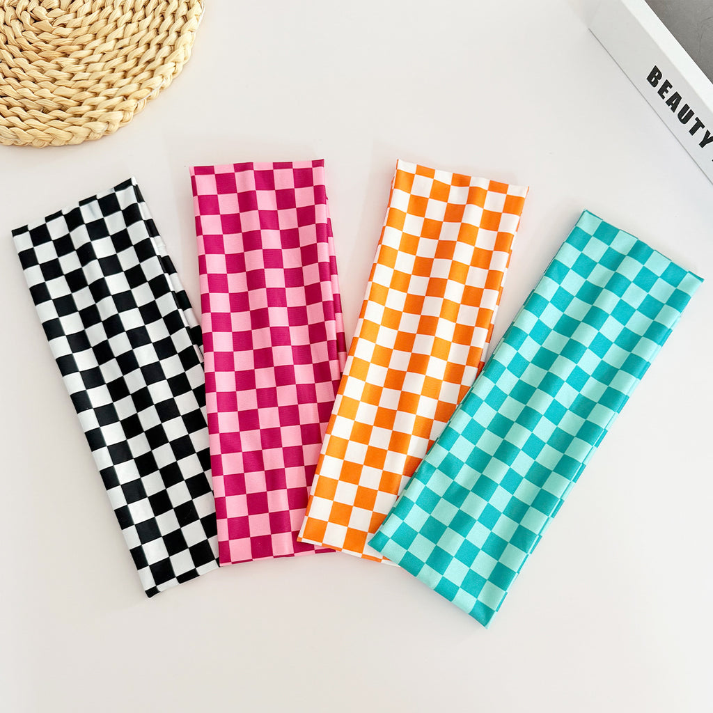 Checkerboard Plaid Elastic Sweatband Headband