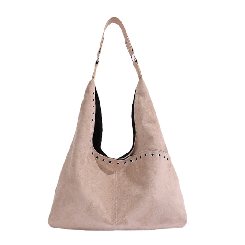 Soft Suede Hobo Bag with Bold Eyelet Accents