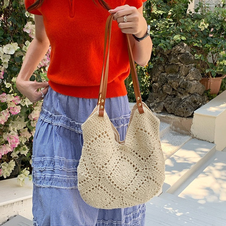 Women Hollow Woven Commuter Large Capacity Tote Shoulder Bag