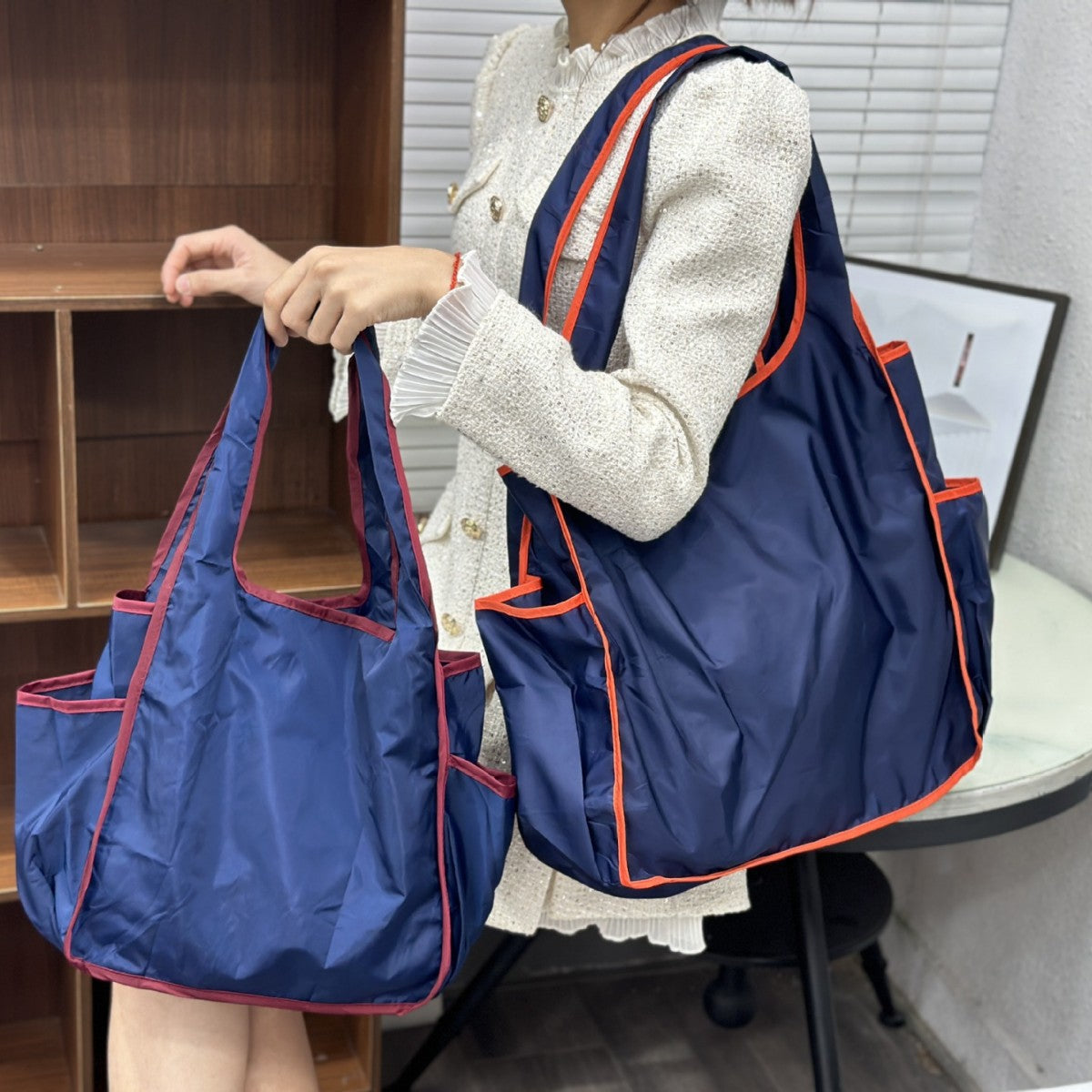 Color Block Large Capacity Folding Waterproof Shopping Bag