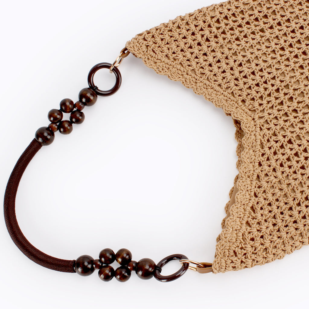 Hand Crocheted Cotton Hobo Shoulder Bag with Beaded Handle