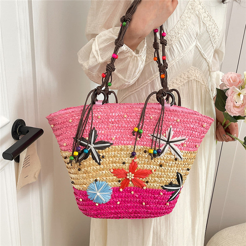 Women 2026 New Spring Beach Straw Ethnic Large Woven Shoulder Handheld Bag
