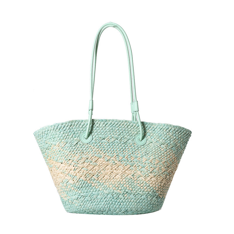 Colorful Large Straw Minimalist Handheld Natural Hollow Woven Beach Bag