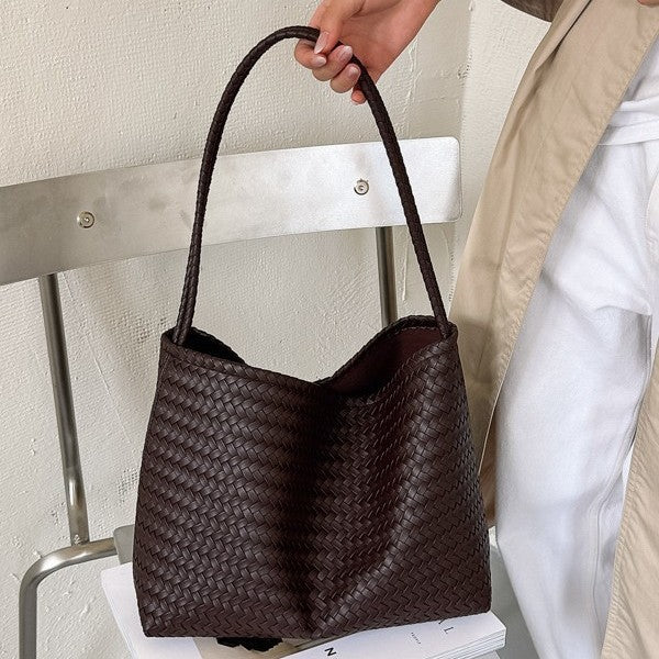 Classic Minimalist Woven Hobo Shoulder Bag with Matching Pouch