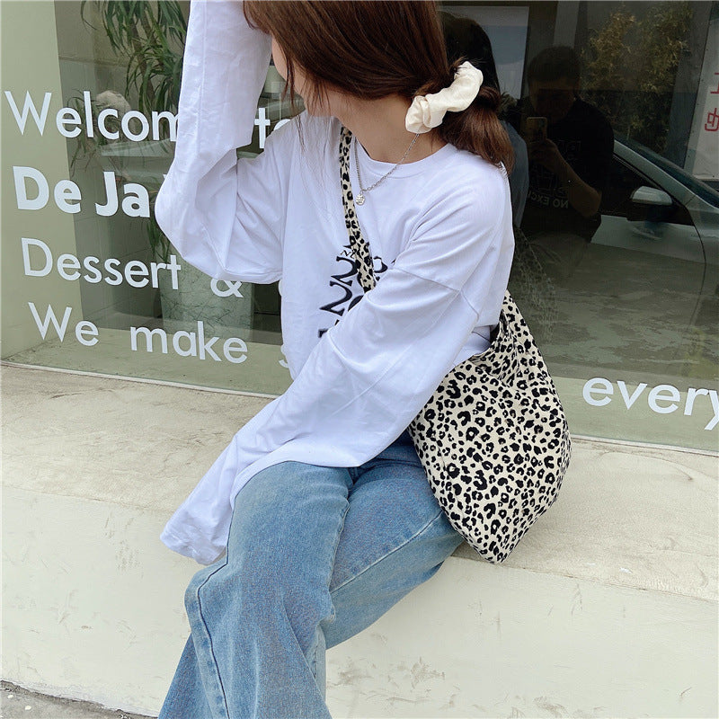 Leopard Print Large Capacity Canvas Crossbody Bag