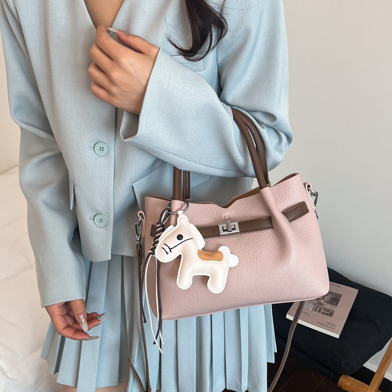 Mini Textured Faux Leather Handbag with Metal Hardware Accent