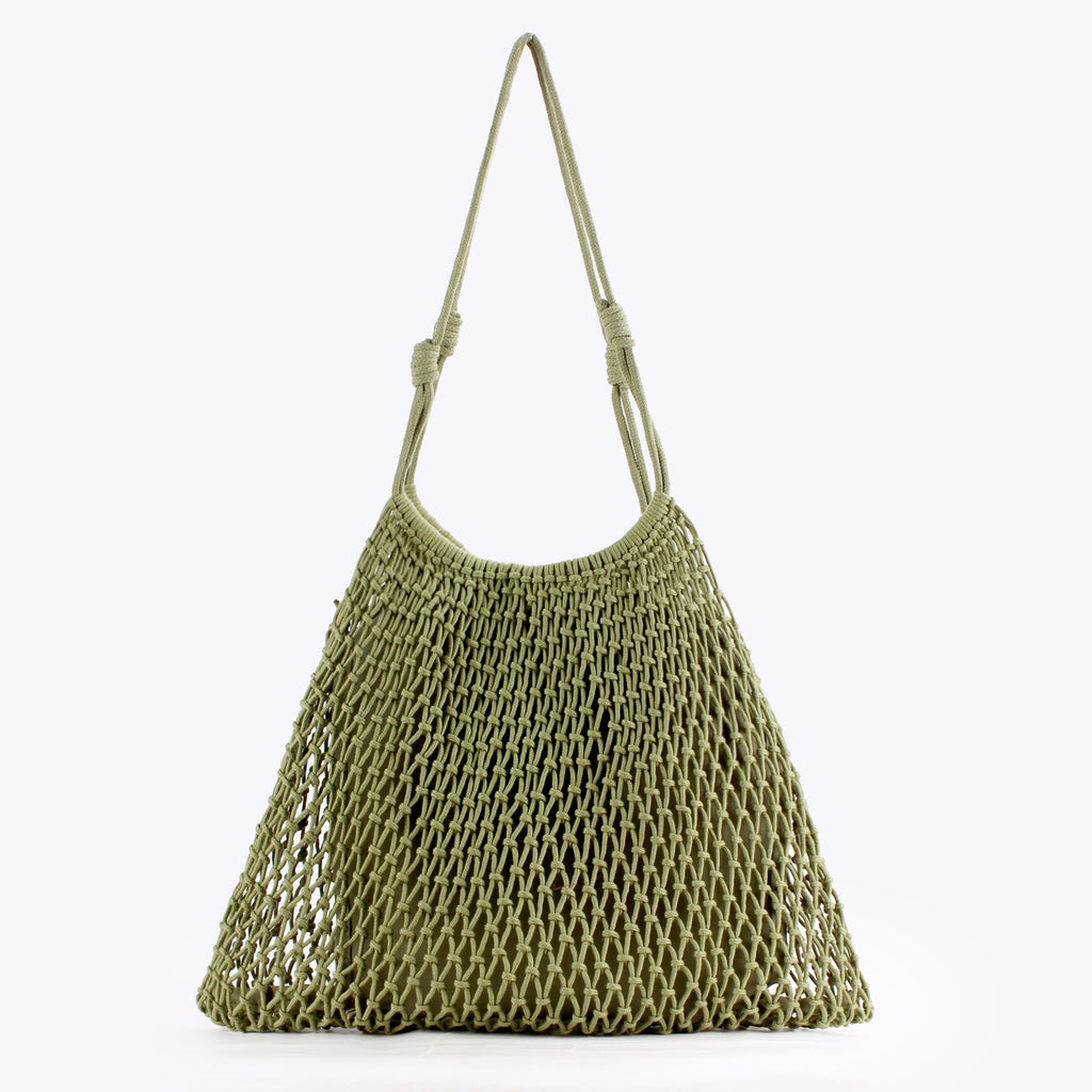 Oversized Boho Handwoven Cotton Rope Net Shoulder Bag with Inner Lining