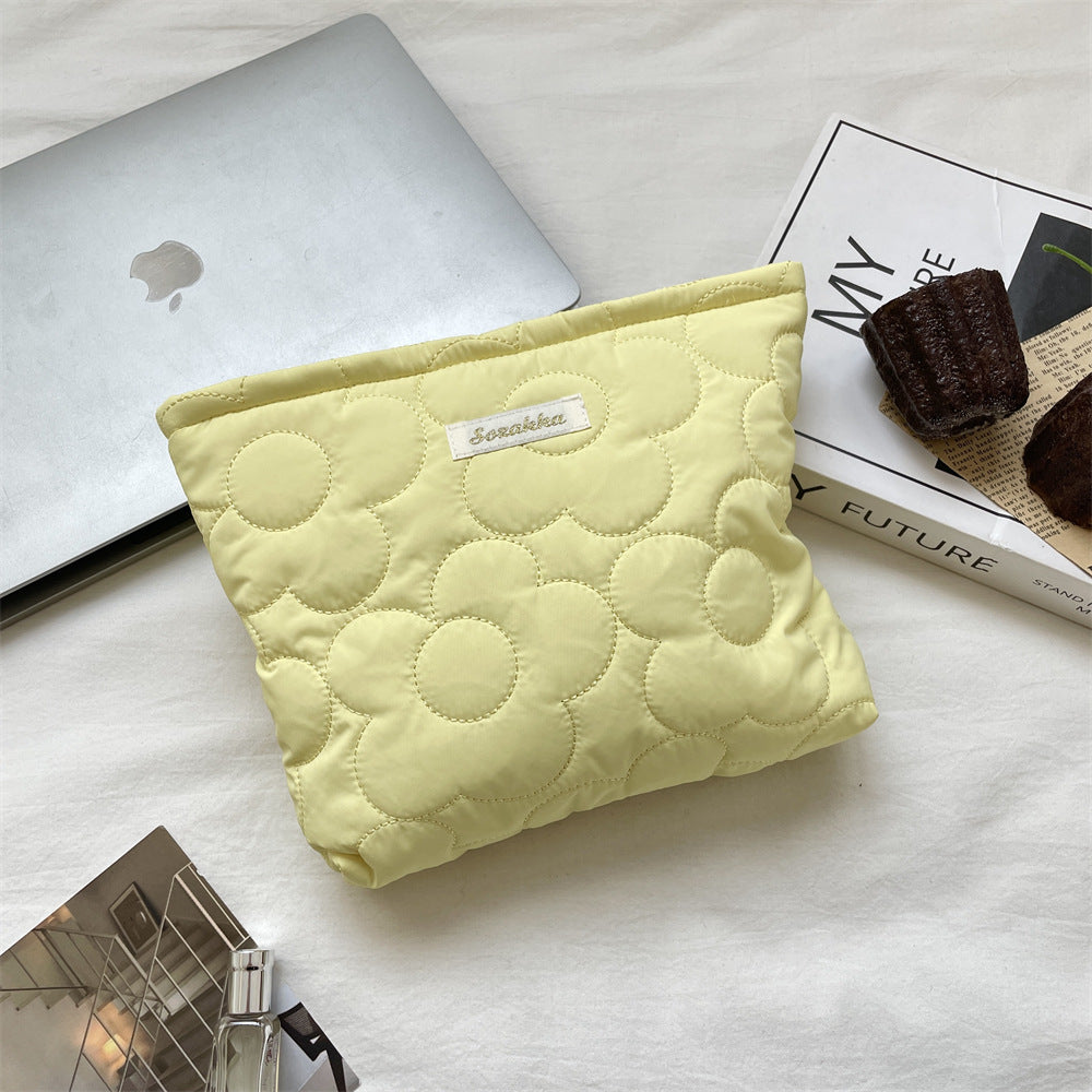 Macaron Floral Quilted Large Capacity Cosmetic Bag