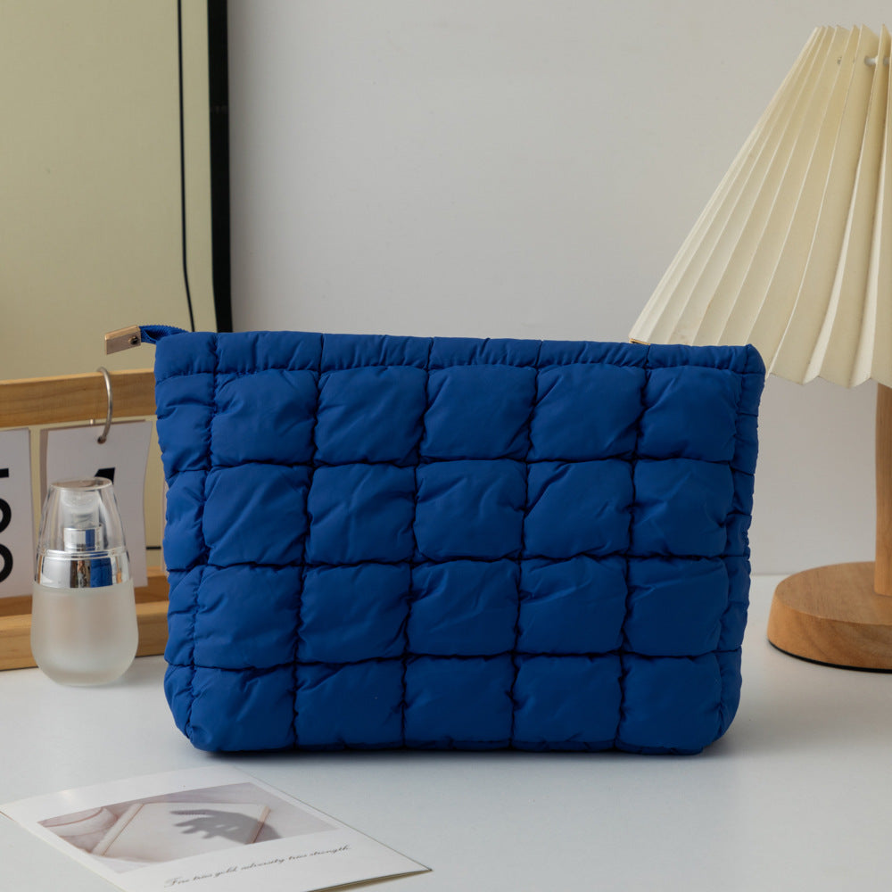 Pleated Solid Color Checkered Cosmetic Bag Versatile Small Clutch
