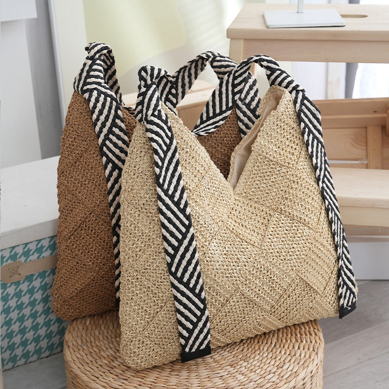 Lightweight Woven Straw Shoulder Beach Bag