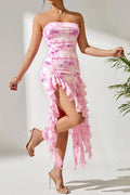 Strapless Ruffled Hem Casual Dress