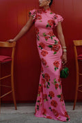 Floral High-Neck Bodycon Maxi Dress