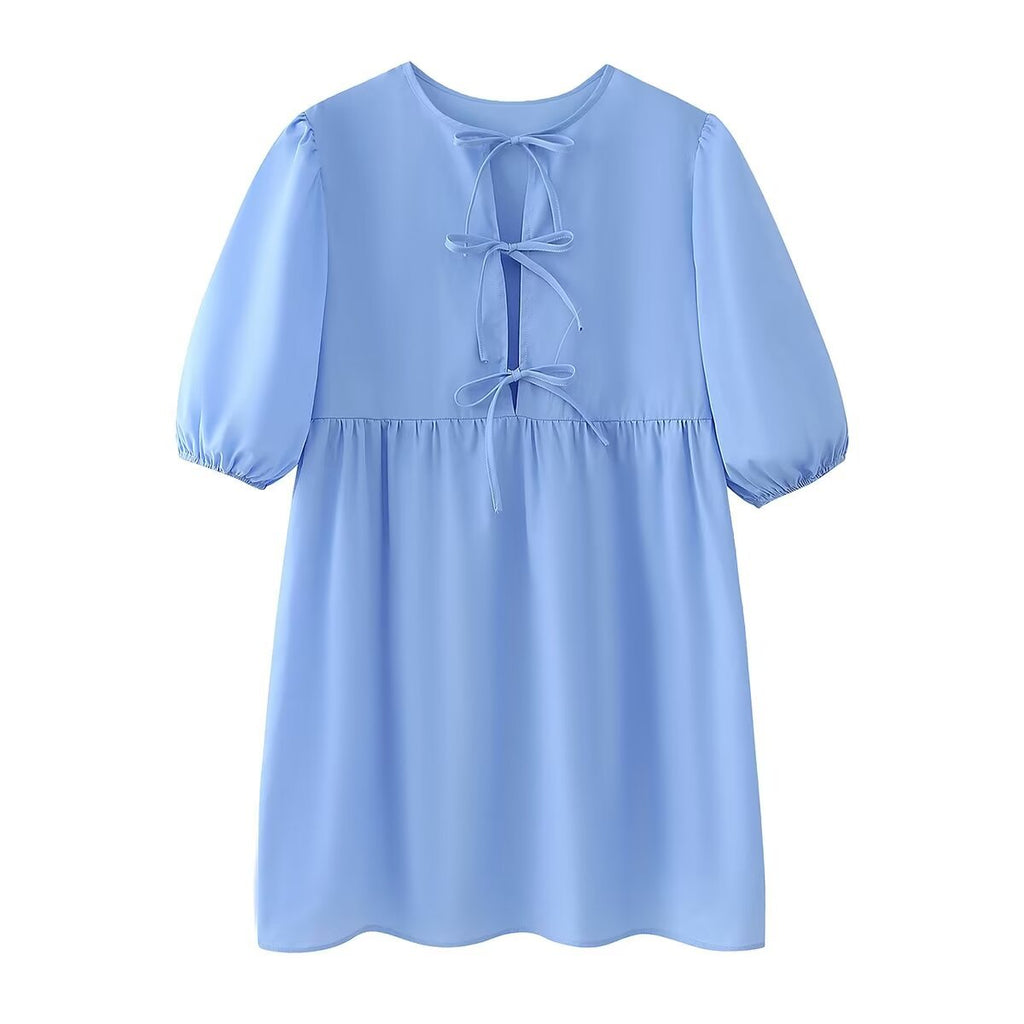 Puff Sleeve Tie-Front Mini Dress