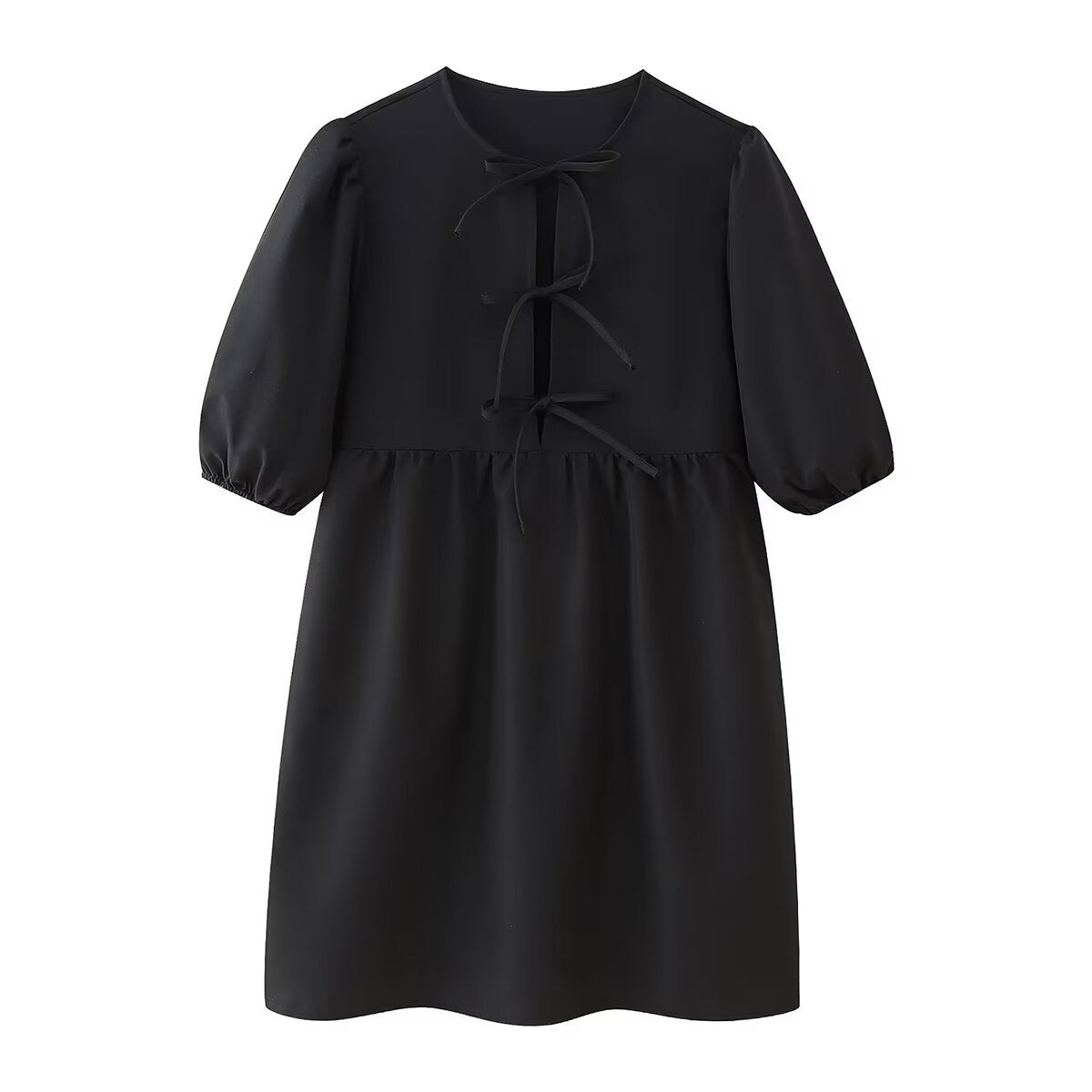 Puff Sleeve Tie-Front Mini Dress