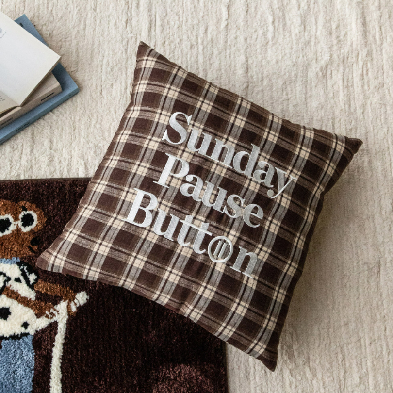 Plaid Embroidered Throw Pillow