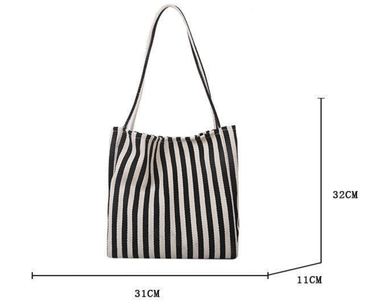 Single Shoulder Striped Canvas Large Bag