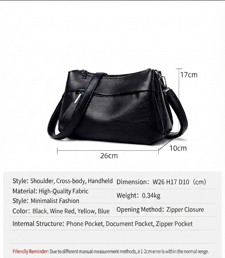 Soft PU Leather Lightweight Shoulder Crossbody Bag
