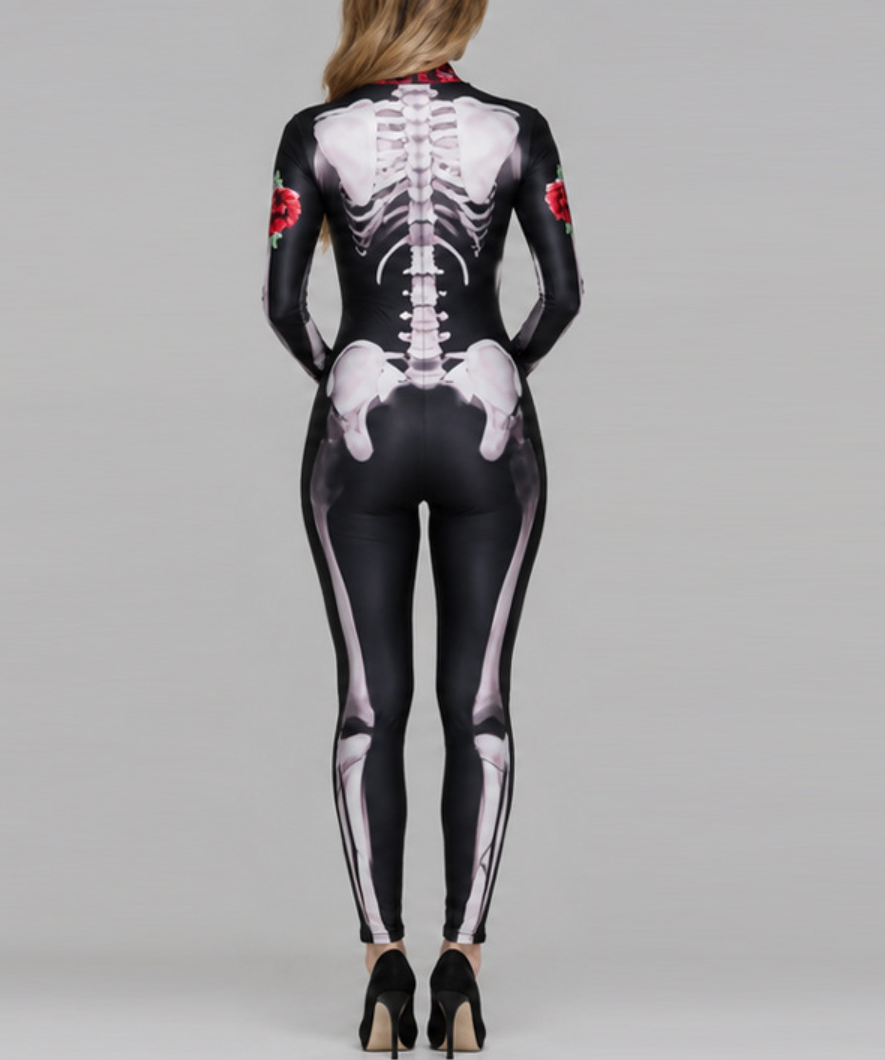 Cross-border new Halloween skeleton print cos costume skeleton jumpsuit European and American stage costume