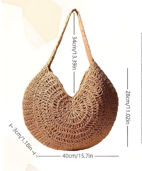 Handmade Round Hollow Straw Large Capacity Beach Bag