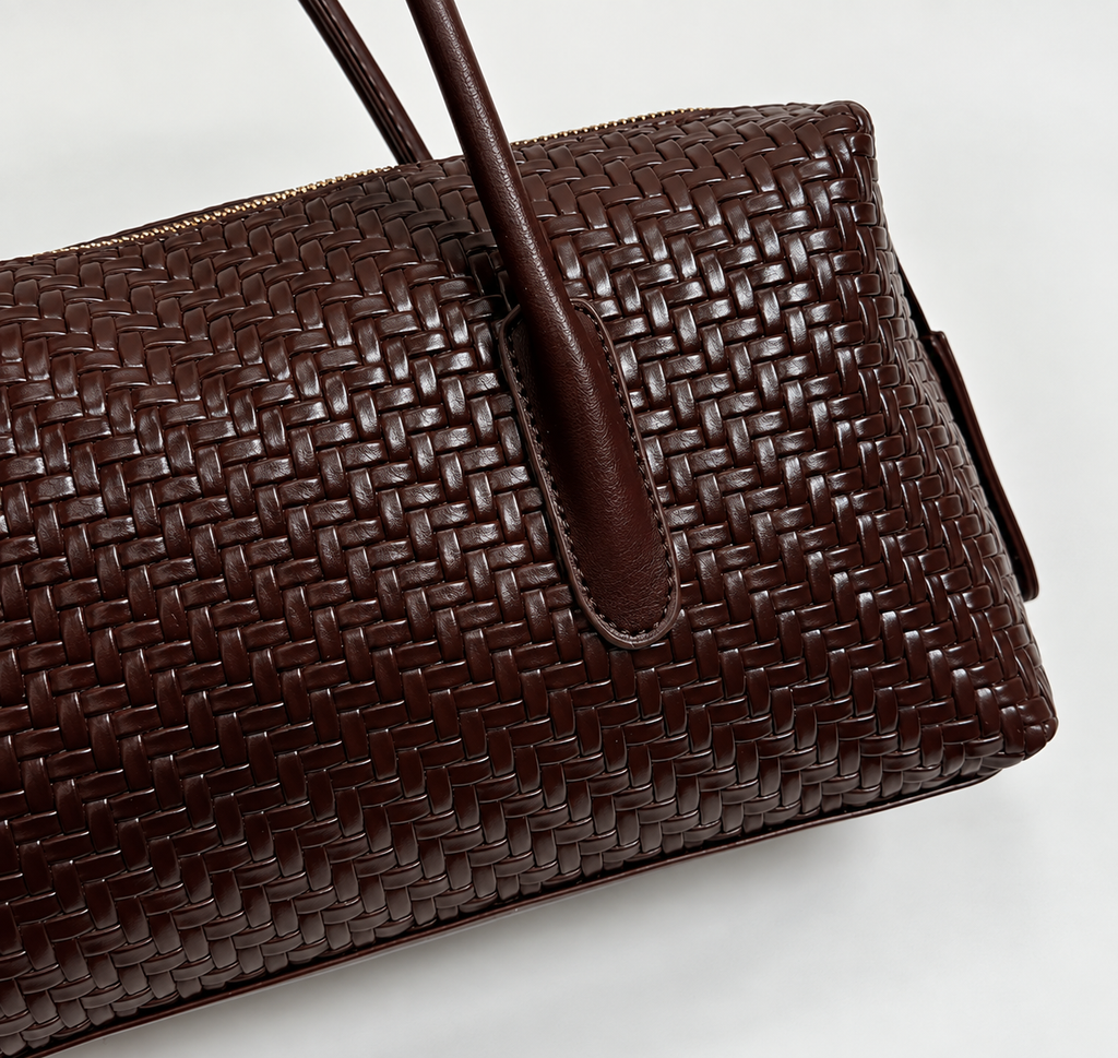Vintage Woven East-West Shoulder Bag with Charm Detail