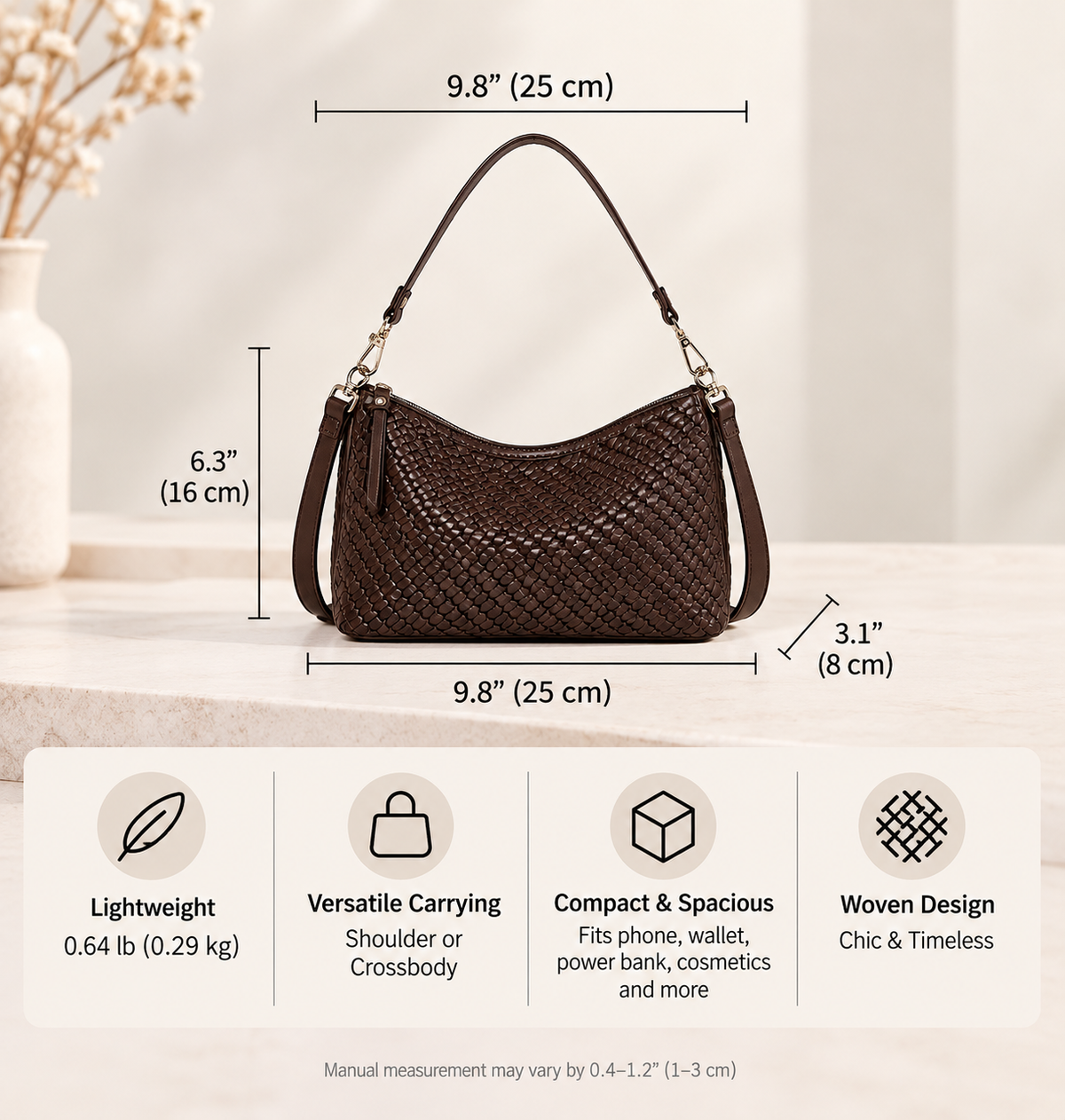 Woven Textured Hobo Shoulder Bag with Adjustable Strap