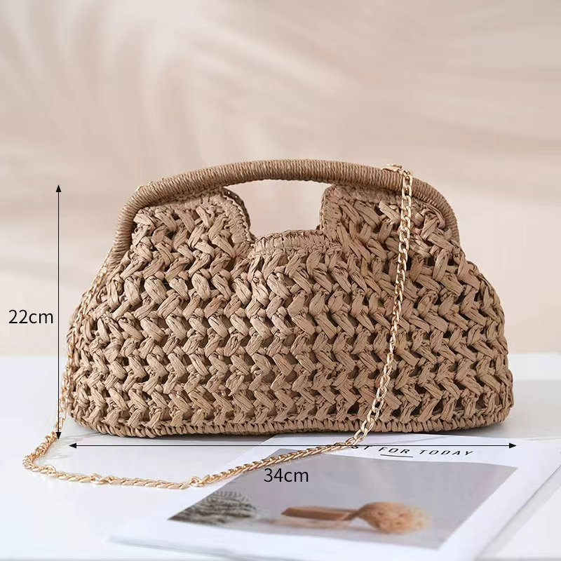 Hollow Clip Straw Woven Crossbody Beach Bag