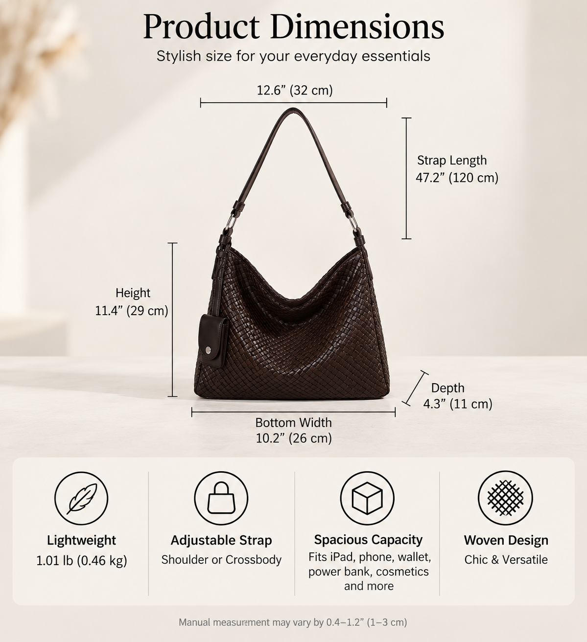 Vintage Woven Shoulder Bag with Functional Pouch Detail