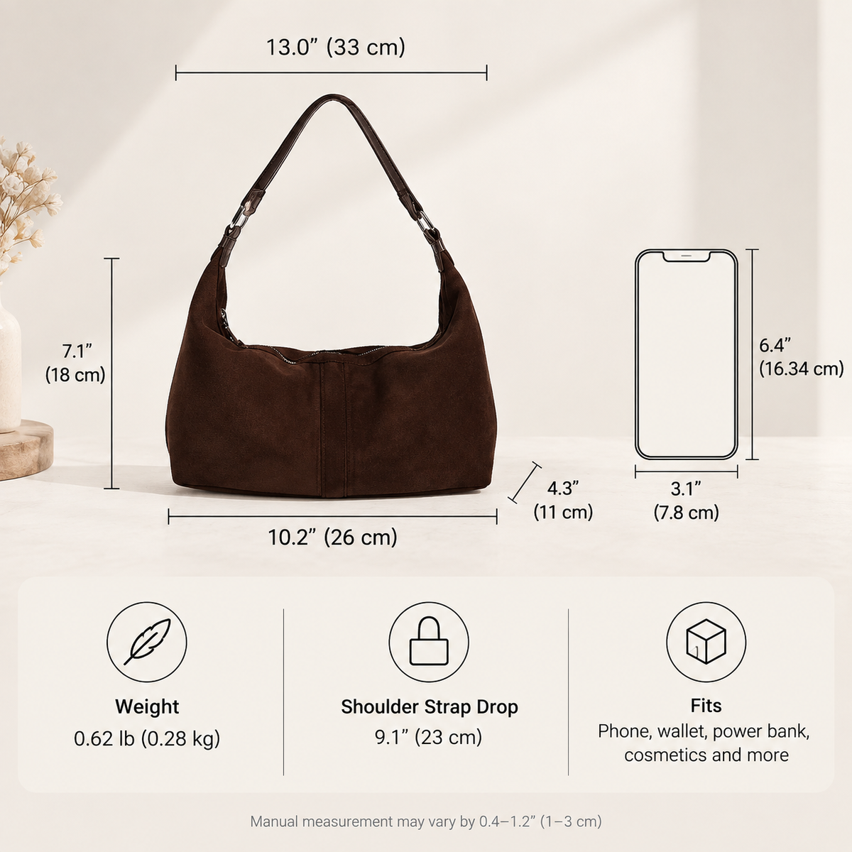Vintage-inspired Suede Hobo Shoulder Bag with Soft Structured Shape