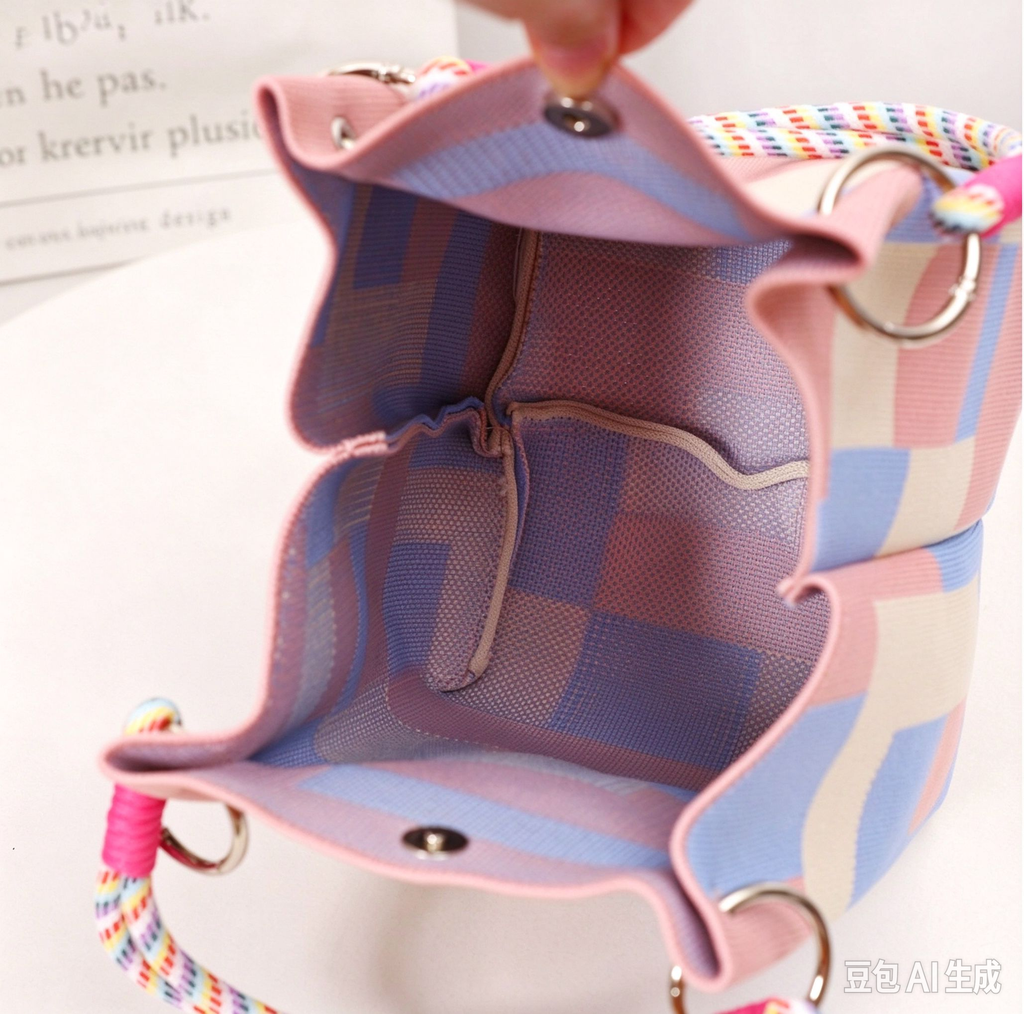 Christmas Knitted Mini Bucket Bag with Rope Handles