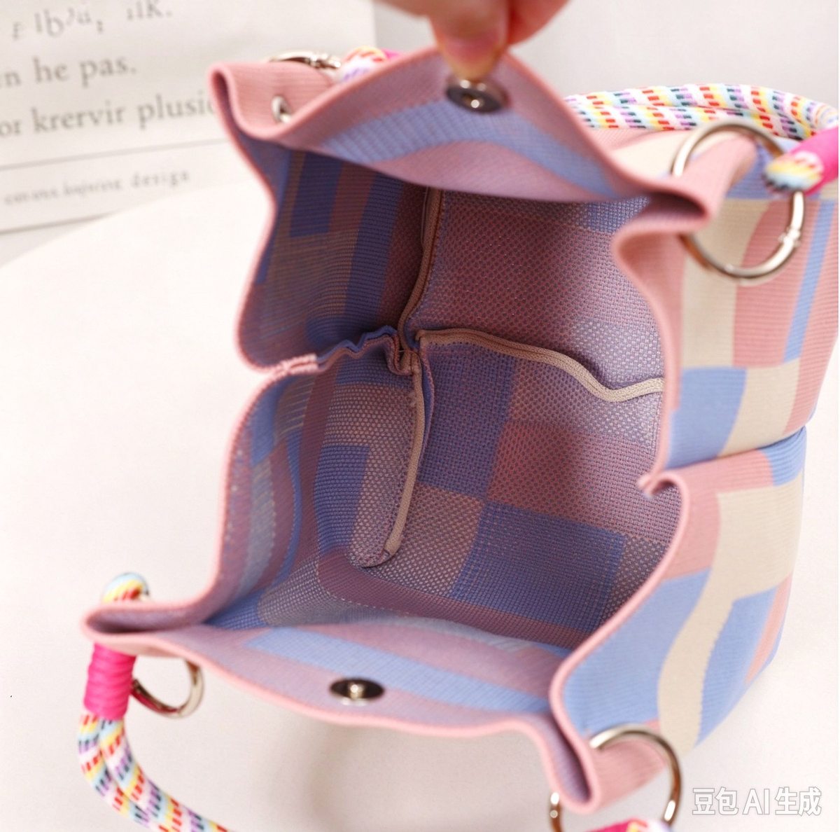 Christmas Knitted Mini Bucket Bag with Rope Handles