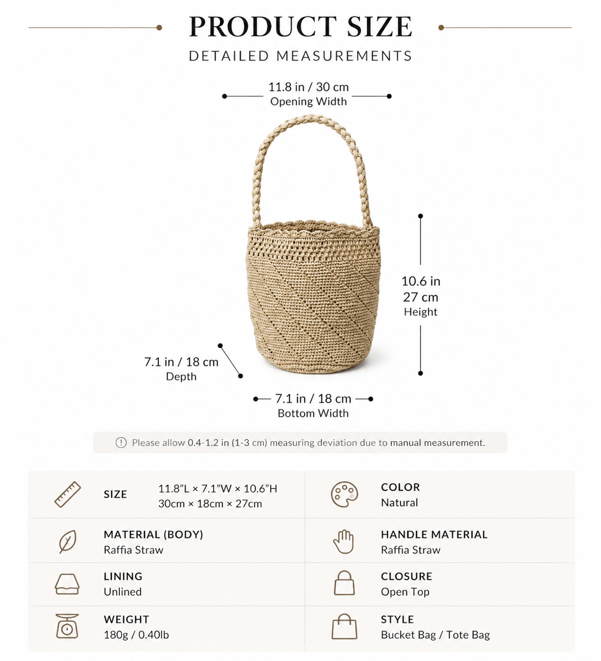 Handwoven Raffia Bucket Natural Straw Shoulder Beach Tote Bag