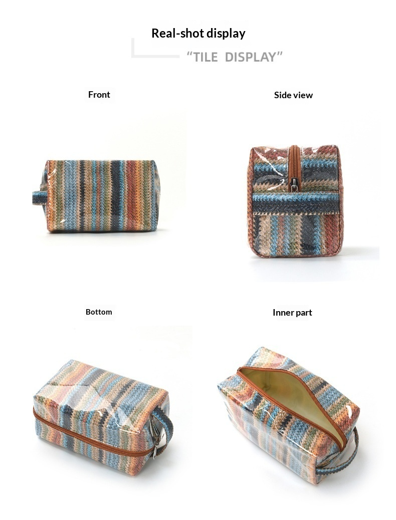 PVC Coated Woven Print Travel Cosmetic Bag with Side Handle