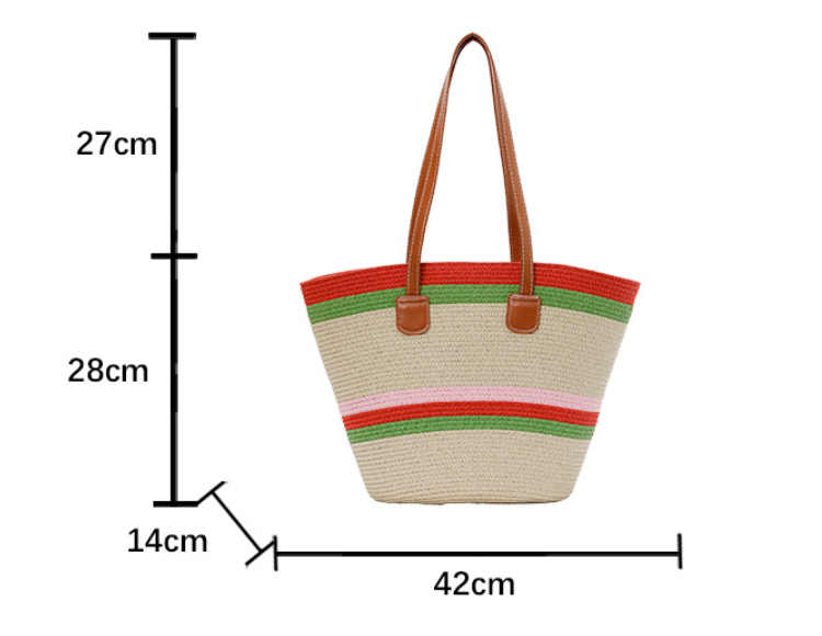 Color-Block Striped Large Capacity Straw Beach Tote