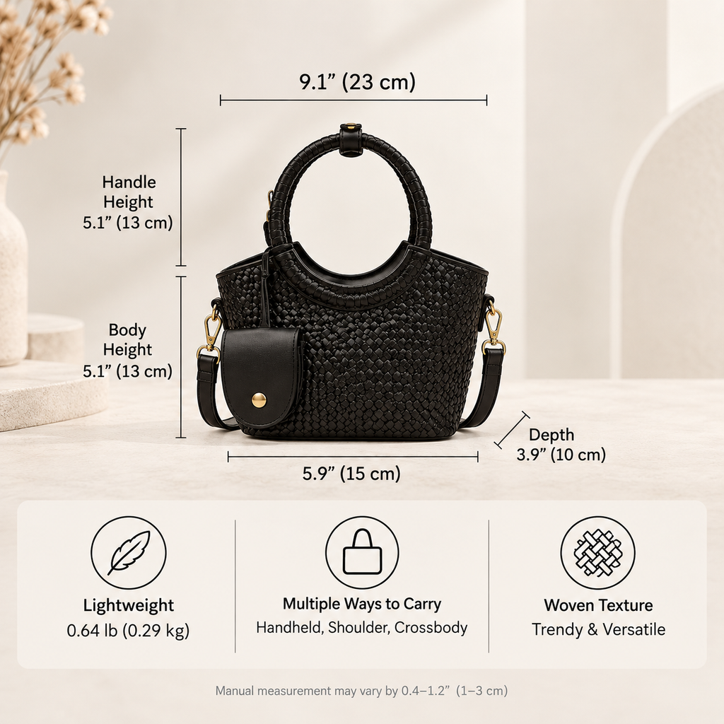 Woven Mini Tote Bag with Round Handles and Crossbody Strap