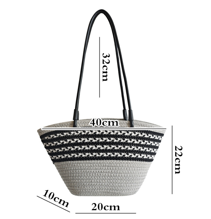 Braided Cotton Rope Color Block Striped Beach Tote