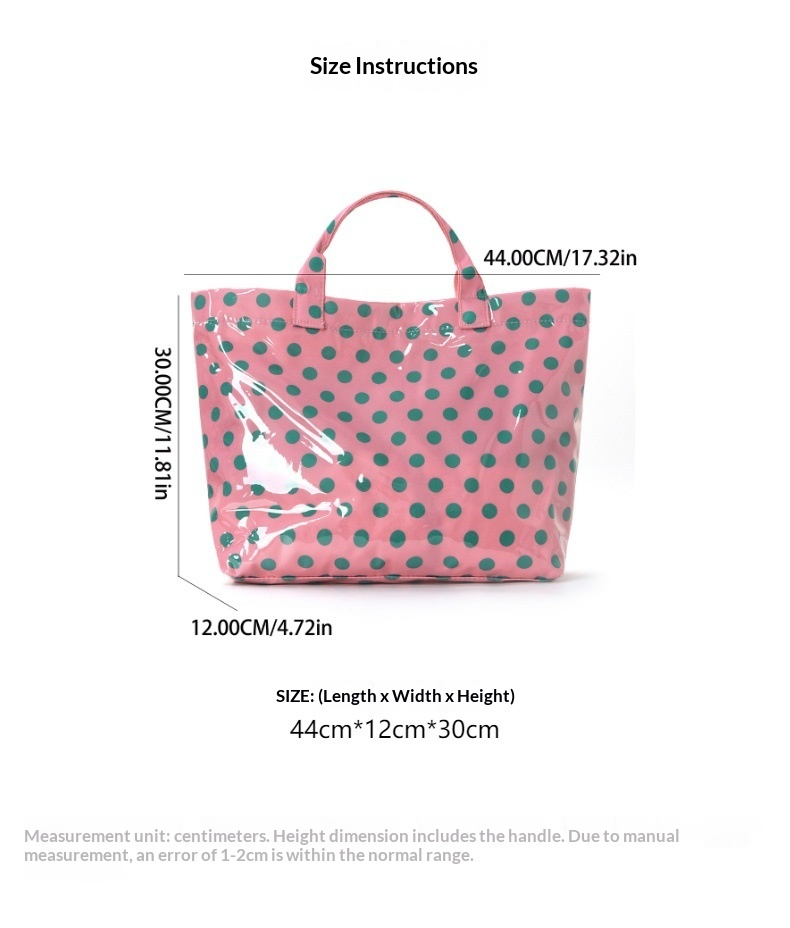 Large Polka Dot PVC Tote Bag with Interior Zipper Pocket and Double Handles