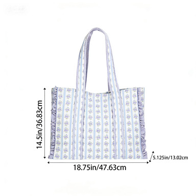 Floral Large Capacity Ruffle Canvas Tote Bag