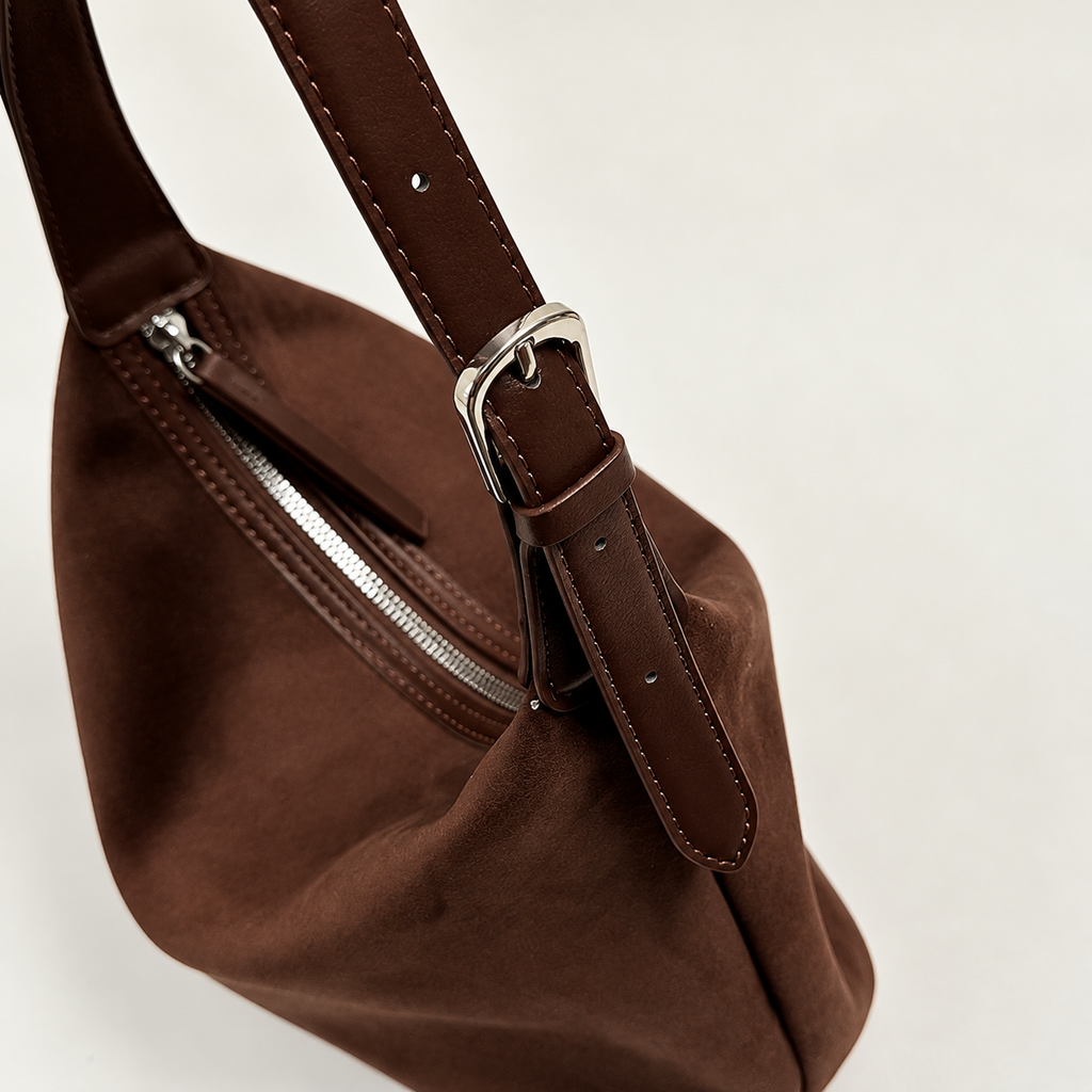Minimalist Suede Hobo Bag with Adjustable Strap and Zipper