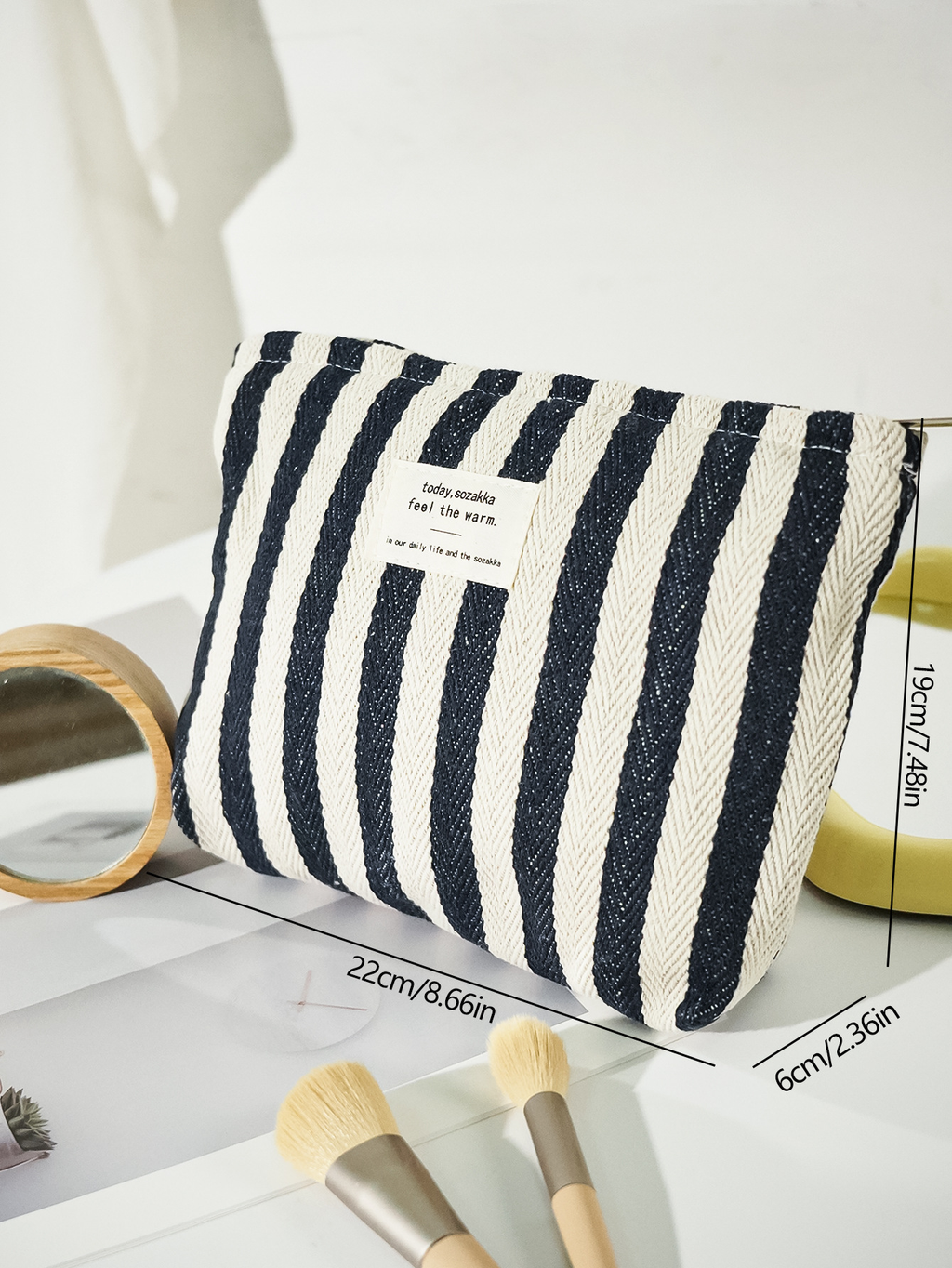 Striped Large Capacity Hand-Held Cosmetic Bag