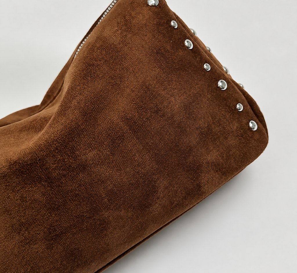 Vintage Studded Suede Hobo Shoulder Bag
