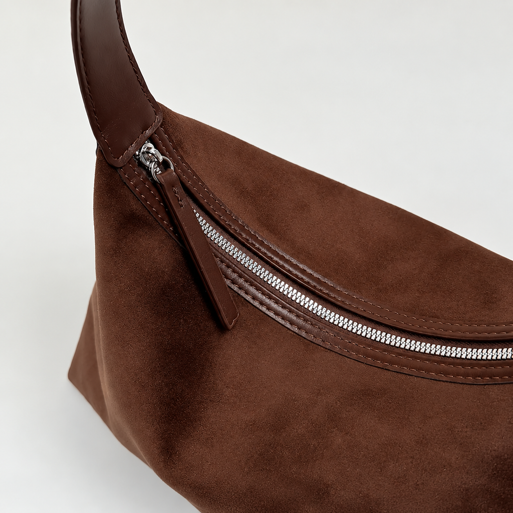 Minimalist Suede Hobo Bag with Adjustable Strap and Zipper