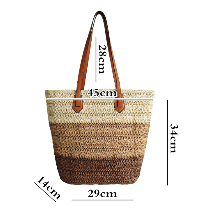 Gradient Straw Large Capacity Woven Beach Tote