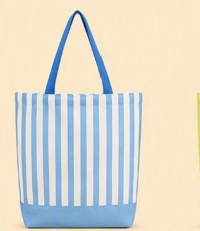 Striped Patchwork Double Handle Woven Polyester Tote Bag