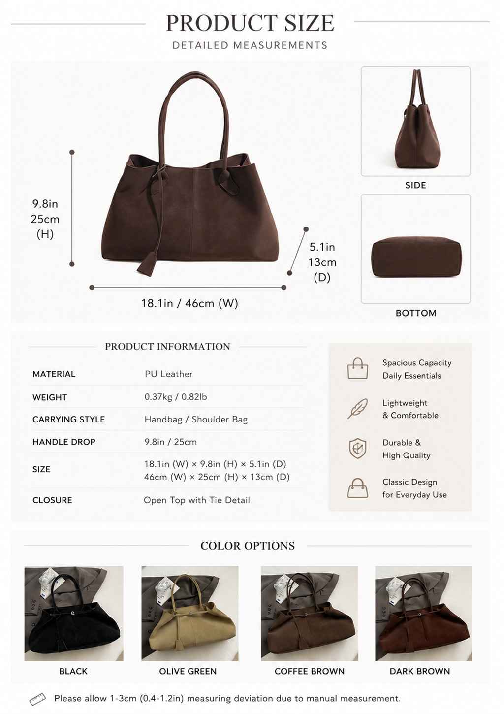 Western Oversized Solid PU Tote Bag