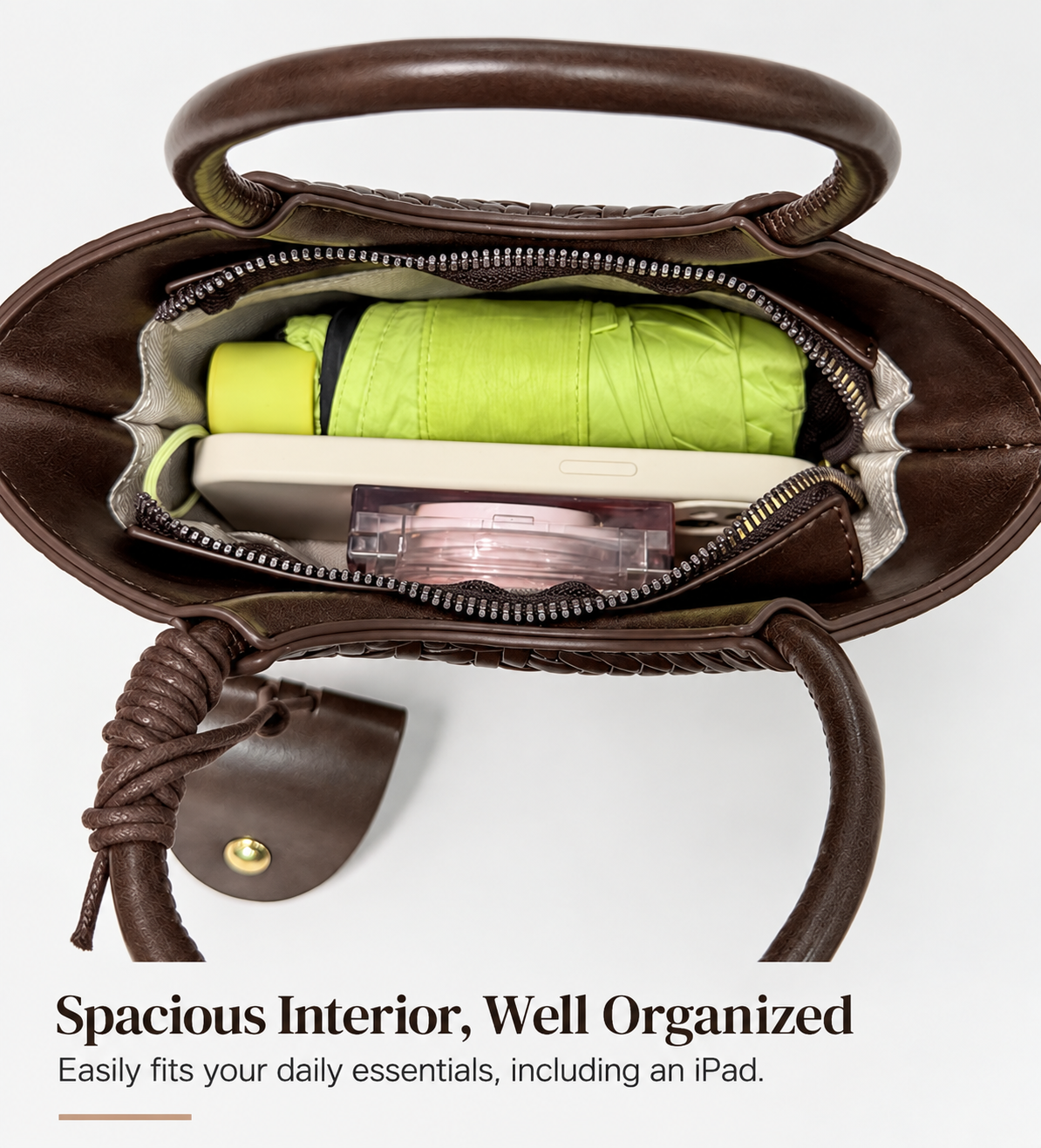 Woven Mini Tote Bag with Round Handles and Crossbody Strap