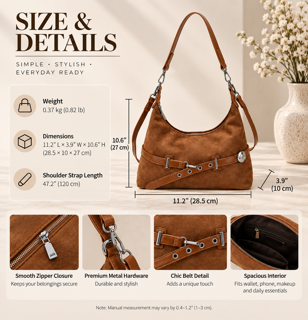 Soft Suede Belted Hobo Shoulder Bag